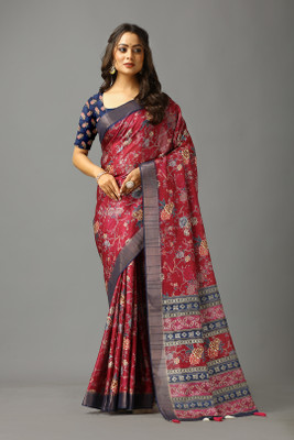 Virendra Textiles Printed Daily Wear Crepe Saree(Blue)