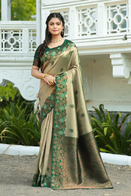 DIVINE JUNCTION WEAR Self Design Banarasi Satin Saree(Green)