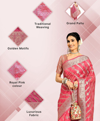 DURGA TEXTILE Embroidered Daily Wear Jacquard, Organza Saree(Pink)