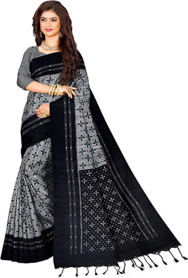 LDma Printed Sambalpuri Handloom Pure Cotton Saree(Grey)