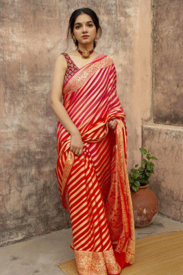 Rudr Venture Self Design Banarasi Cotton Silk Saree(Red)