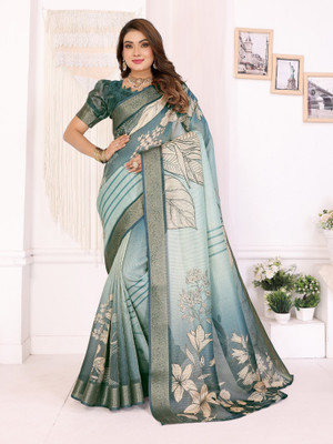 Divastri Digital Print Banarasi Silk Blend Saree(Blue)