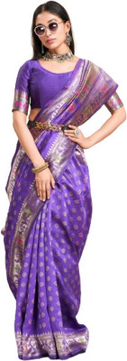 DURGACREATION Printed Bollywood Cotton Linen Saree(Purple)