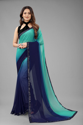 Ethvika fab Solid/Plain, Self Design Bollywood Georgette Saree(Light Blue)
