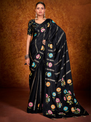 Tasrika Floral Print Daily Wear Chiffon Saree(Black)