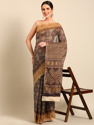 SHANVIKA Printed Daily Wear Pure Cotton Saree(Brown)