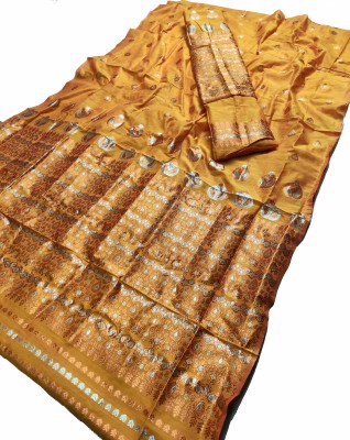 Skiran's Woven Mekhela Chador Cotton Blend Saree(Gold)