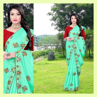 Aksh Fashion Embroidered Bollywood Silk Blend Saree(Light Green)