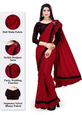 Snija Fashion Embellished Bollywood Lycra Blend Saree(Red)