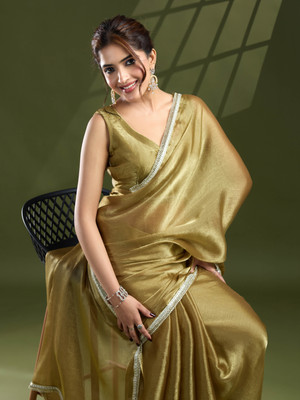 Divastri Solid/Plain Bollywood Silk Blend Saree(Dark Green)