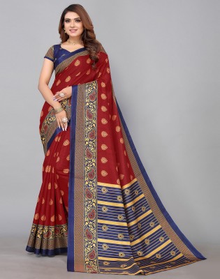 Samah Geometric Print, Printed, Self Design Mysore Silk Blend, Art Silk Saree(Maroon, Multicolor)