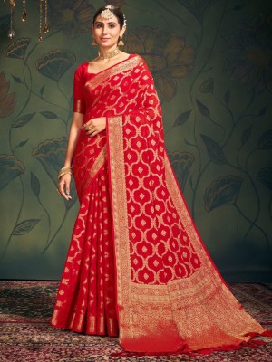 ANOUK Woven Kanjivaram Pure Cotton Saree(Red)