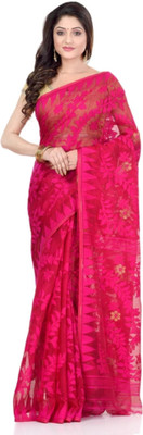 Revival Woven Jamdani Cotton Blend Saree(Pink)