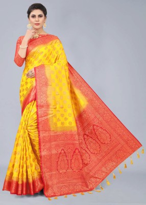 DHRUVIL TEXTILES Woven Kanjivaram Cotton Silk Saree(Multicolor)