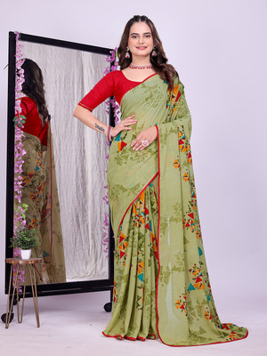 maayro Printed Bollywood Georgette Saree(Green)