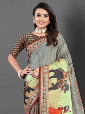 Sareemall Printed Bollywood Silk Blend Saree(Grey)