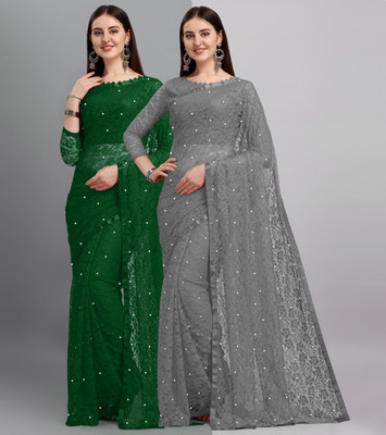 LOROFY Self Design Bollywood Net, Brasso Saree(Pack of 2, Multicolor)