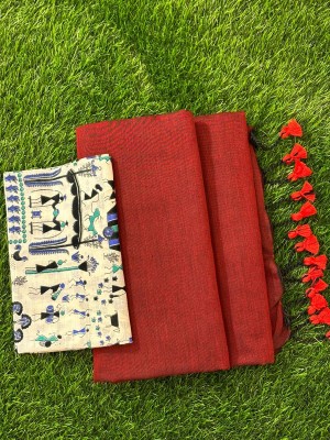 SMRITI BOUTIQUE Printed Kalamkari Handloom Pure Cotton Saree(Maroon)