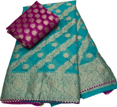 MINE CHOICE Woven, Striped Kanjivaram Organza, Jacquard Saree(Light Green)