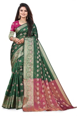 rangbhakti Self Design, Paisley Banarasi Cotton Silk, Cotton Blend Saree(Green)