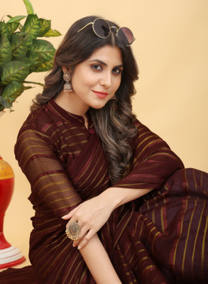 niseful Striped Bollywood Chiffon Saree(Maroon)