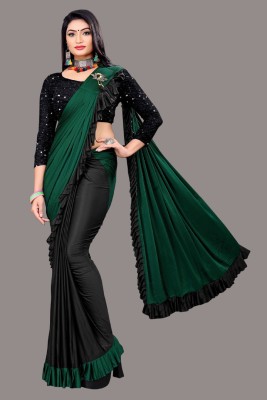 Aika Embellished Bollywood Lycra Blend Saree(Green)
