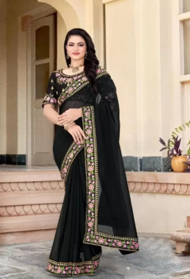 Tejal Creation Solid/Plain Bollywood Georgette Saree(Black)