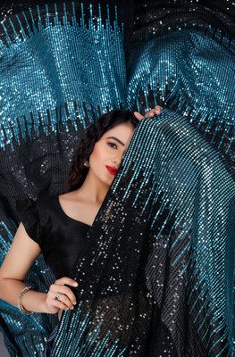 Raquel Embroidered Bollywood Georgette Saree(Light Blue)