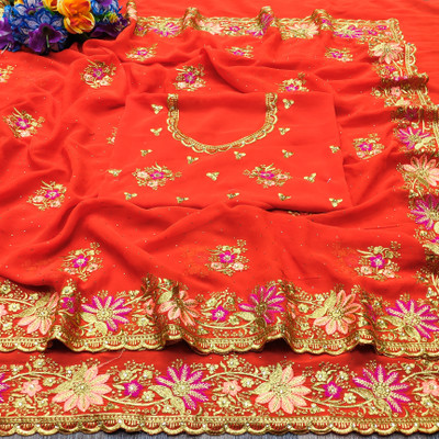 Radheradhey Embroidered Bollywood Georgette Saree(Orange)