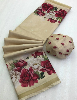 SILKORA Floral Print Daily Wear Tussar Silk Saree(Beige)