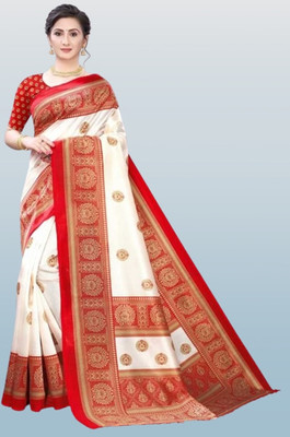 Kanooda Prints Printed Mysore Art Silk Saree(Multicolor)