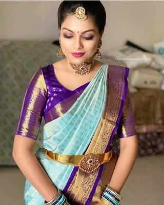 KAKADIYA Woven Kanjivaram Pure Silk Saree(Light Blue)