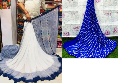 Sitanjali Polka Print Bollywood Georgette Saree(Pack of 2, Dark Blue)