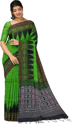 Joyguru Textile Printed Sambalpuri Cotton Blend Saree(Green)