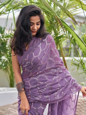 kumawat creation Embroidered Bollywood Georgette Saree(Purple)