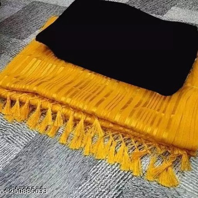 online bazaarr Striped Chanderi Chiffon Saree(Yellow)