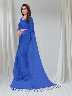 BHAGWATI ART Self Design Bollywood Net Saree(Blue)