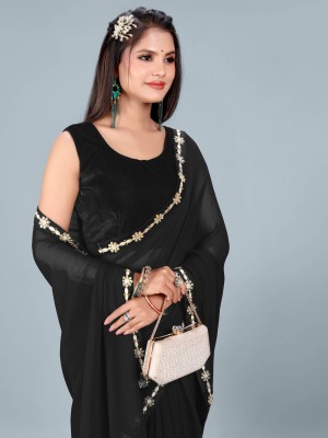 ISHA TRADE Embellished Bollywood Georgette Saree(Black)