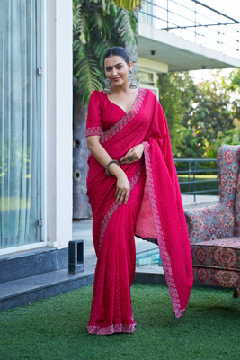 Divastri Embellished Bollywood Silk Blend Saree(Pink)