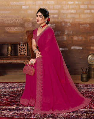 SIRIL Dyed, Self Design Bollywood Georgette Saree(Pink)
