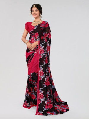 ANIRAV Printed Bollywood Georgette Saree(Black, Pink)