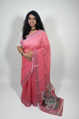 SnehaFashion Creation Printed Daily Wear Linen Saree(Pink)