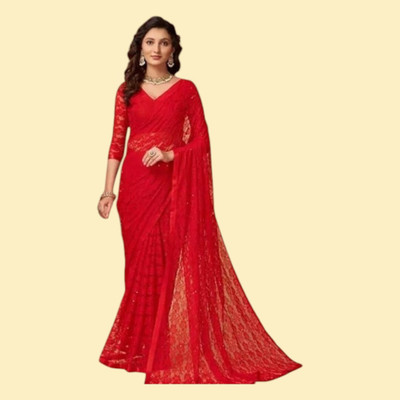 nexxxa Self Design Bollywood Net Saree(Red)