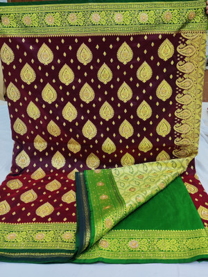 HouseOfCommon Embroidered Banarasi Handloom Silk Blend Saree(Brown)