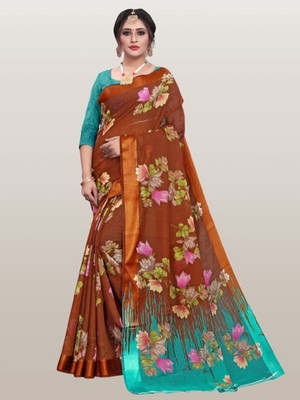 RUNAYA NX Printed Bollywood Cotton Silk Saree(Brown)