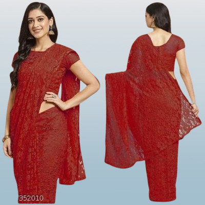 NEXA Solid/Plain Bollywood Net Saree(Maroon)