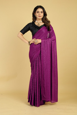 Sachita Floral Print Bandhani Chiffon Saree(Purple)