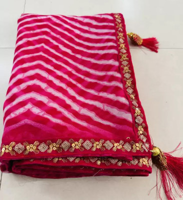 VEDVATI Striped Leheria Georgette Saree(Pink)