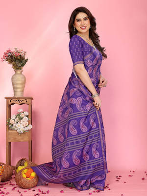 Soor Panchi Printed Bollywood Cotton Silk Saree(Purple)