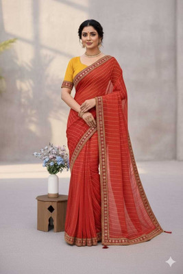 shree bhagyalaxmi creation Woven, Solid/Plain Leheria Chiffon Saree(Red)